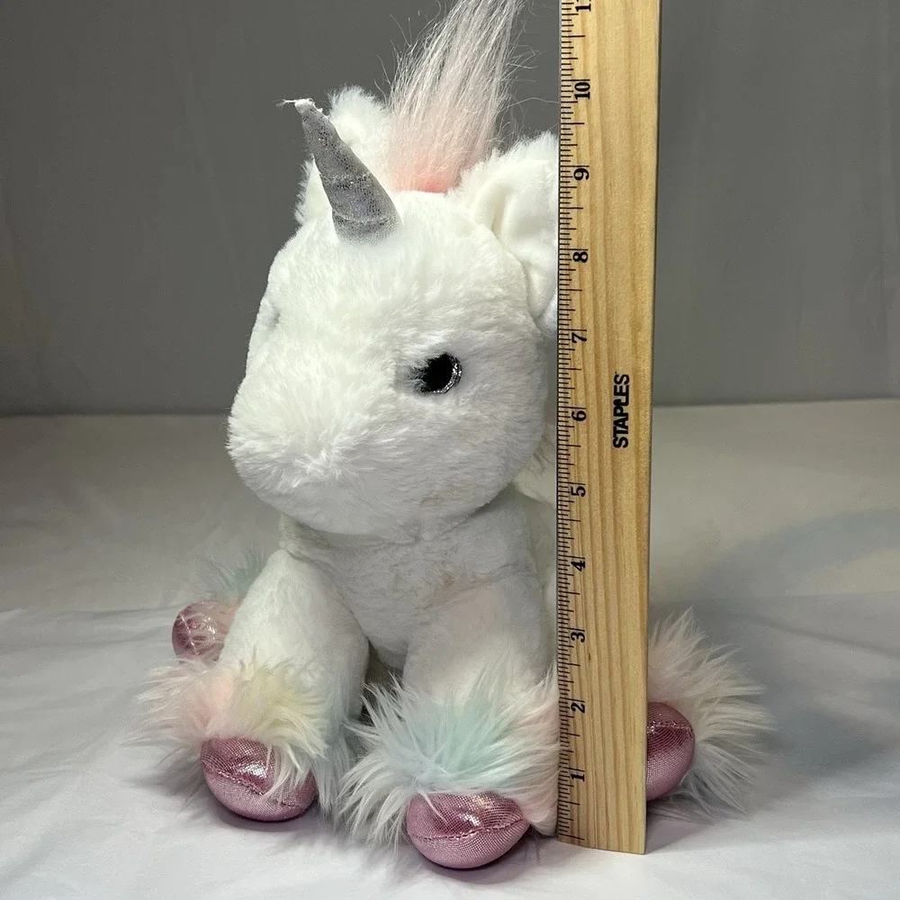 Aurora World Plush Stuffed White Pink Teal Fluffy Unicorn 